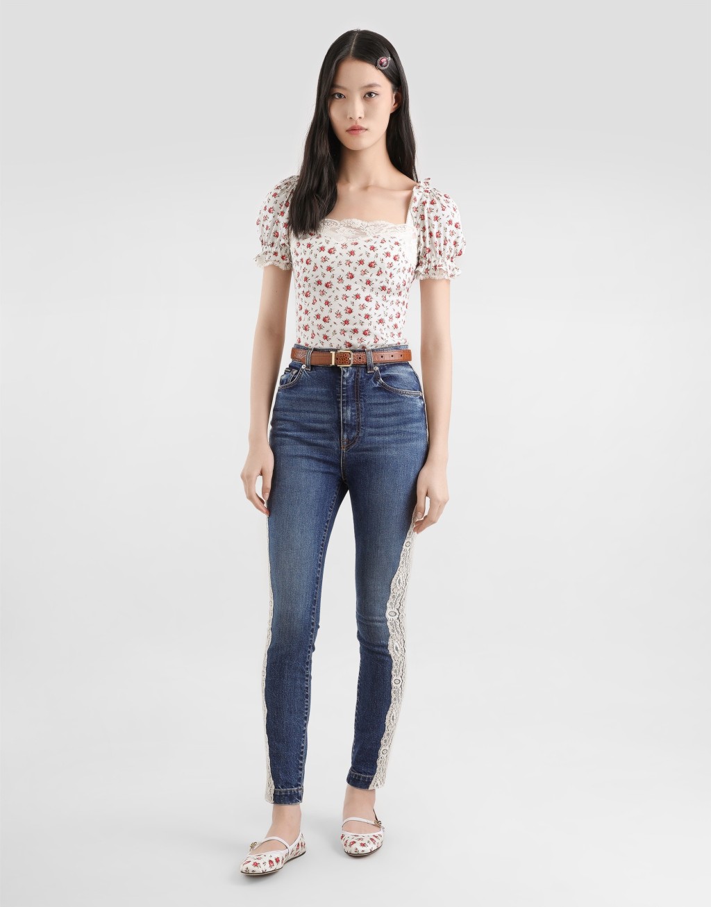 玫瑰小花印花真丝缎上衣2