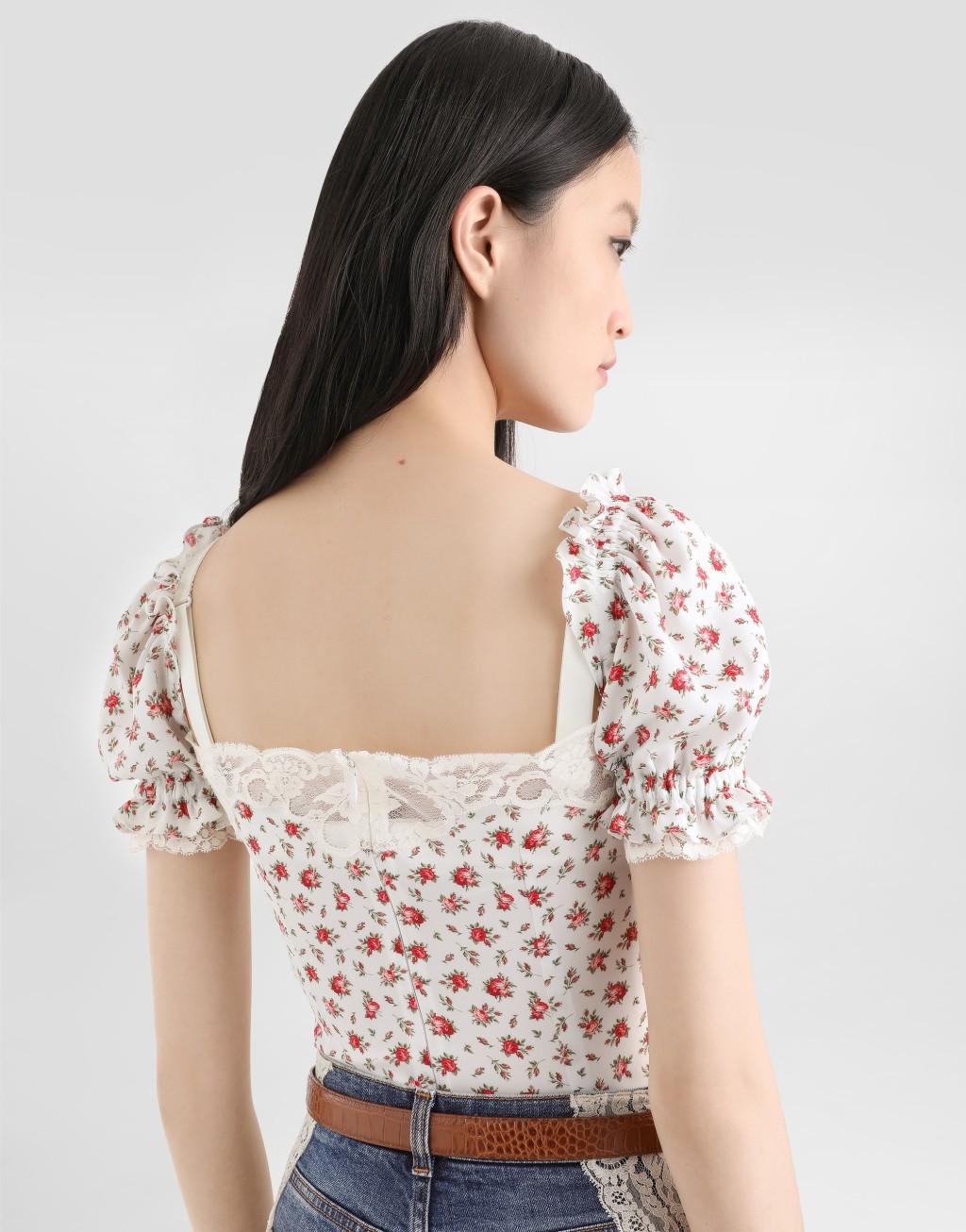 玫瑰小花印花真丝缎上衣5