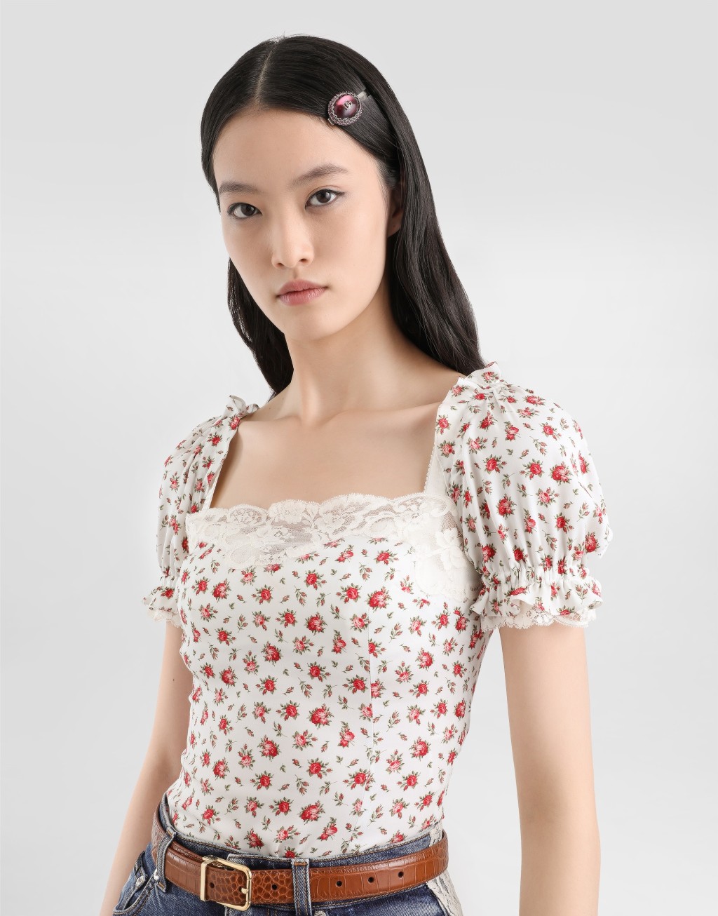 玫瑰小花印花真丝缎上衣4