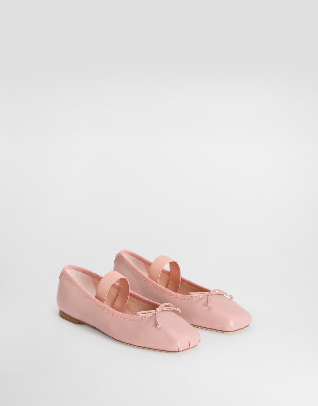 罗纹缎带细节纳帕皮革芭蕾平底鞋2