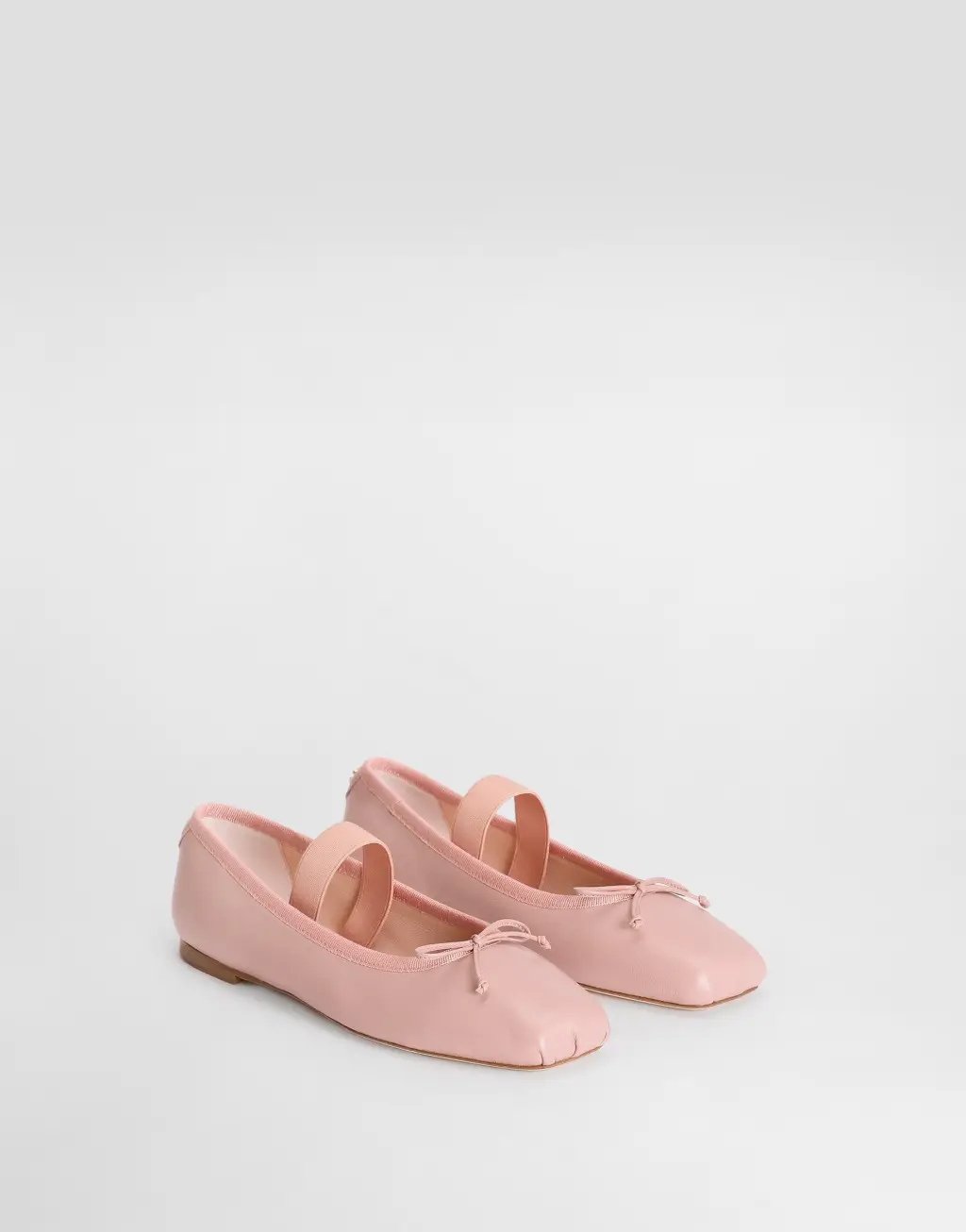 罗纹缎带细节纳帕皮革芭蕾平底鞋