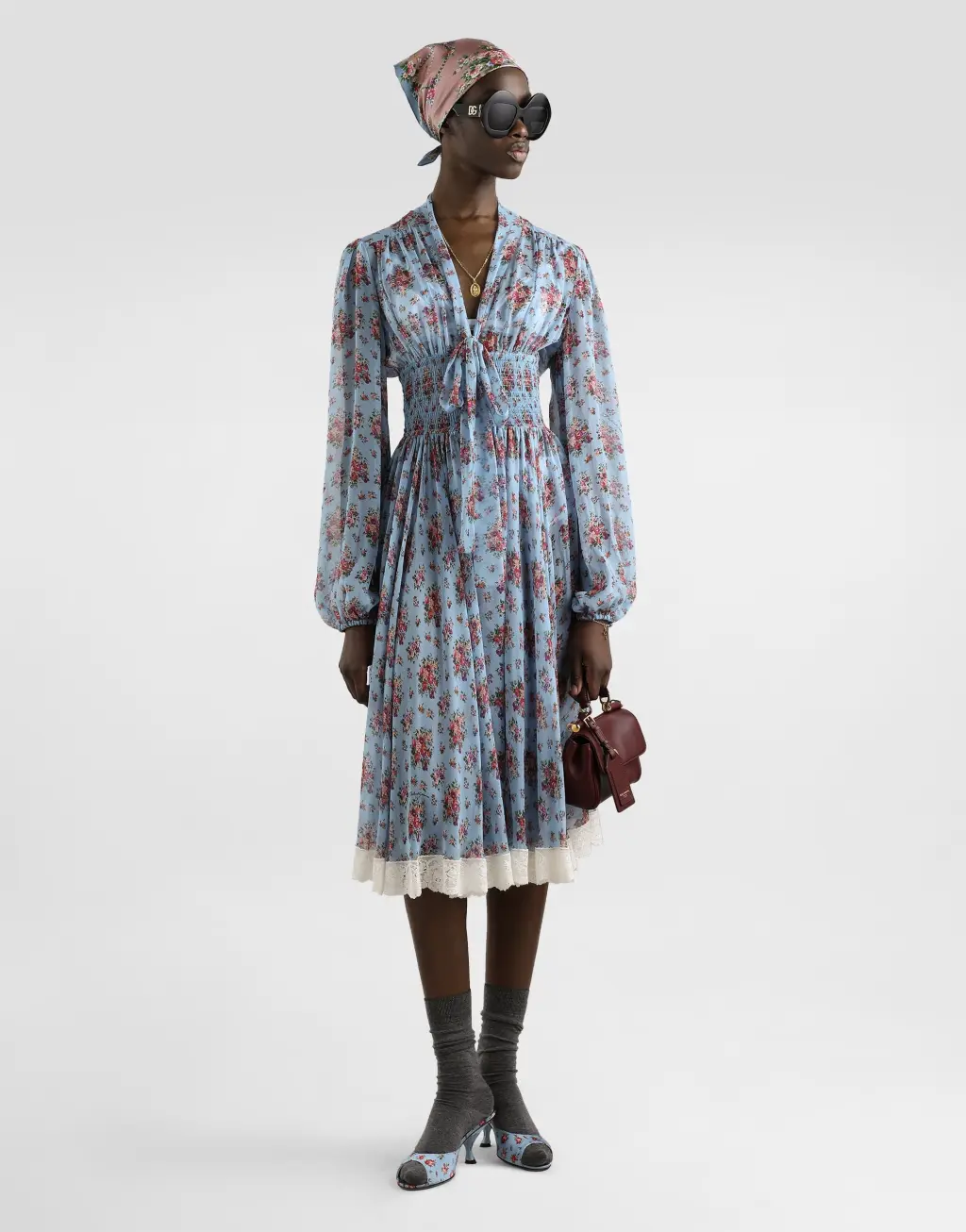 【雪纺裙】小花束印花雪纺长袖连衣裙