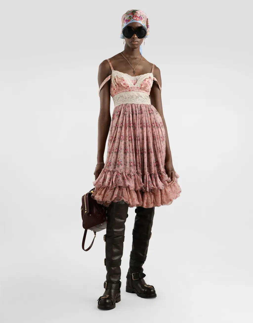 【雪纺裙】小花束印花雪纺吊带连衣裙