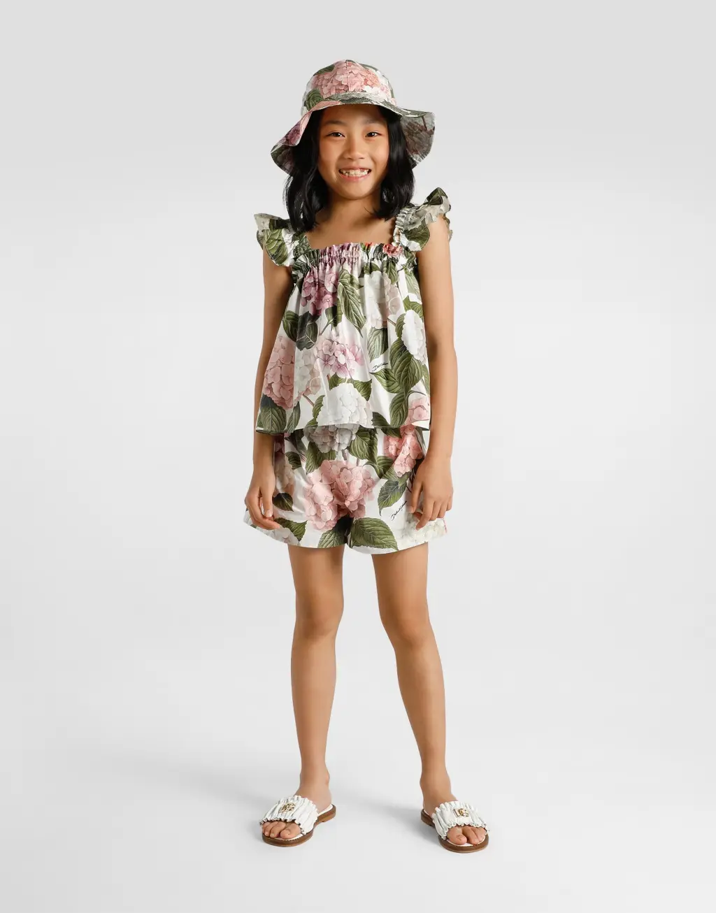 绣球花印花府绸短裤