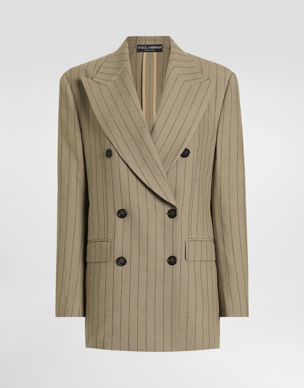 双排扣羊毛亚麻细条纹夹克1