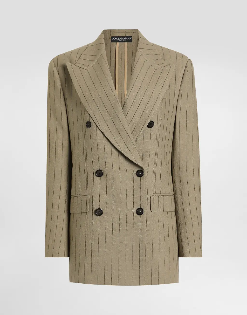 双排扣羊毛亚麻细条纹夹克