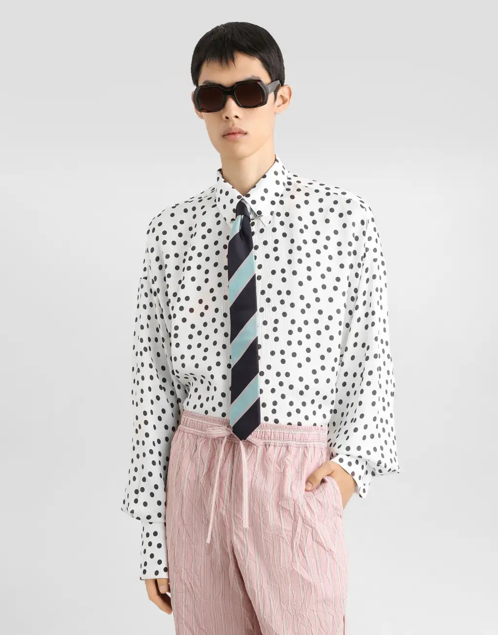 波点印花波浪真丝衬衫