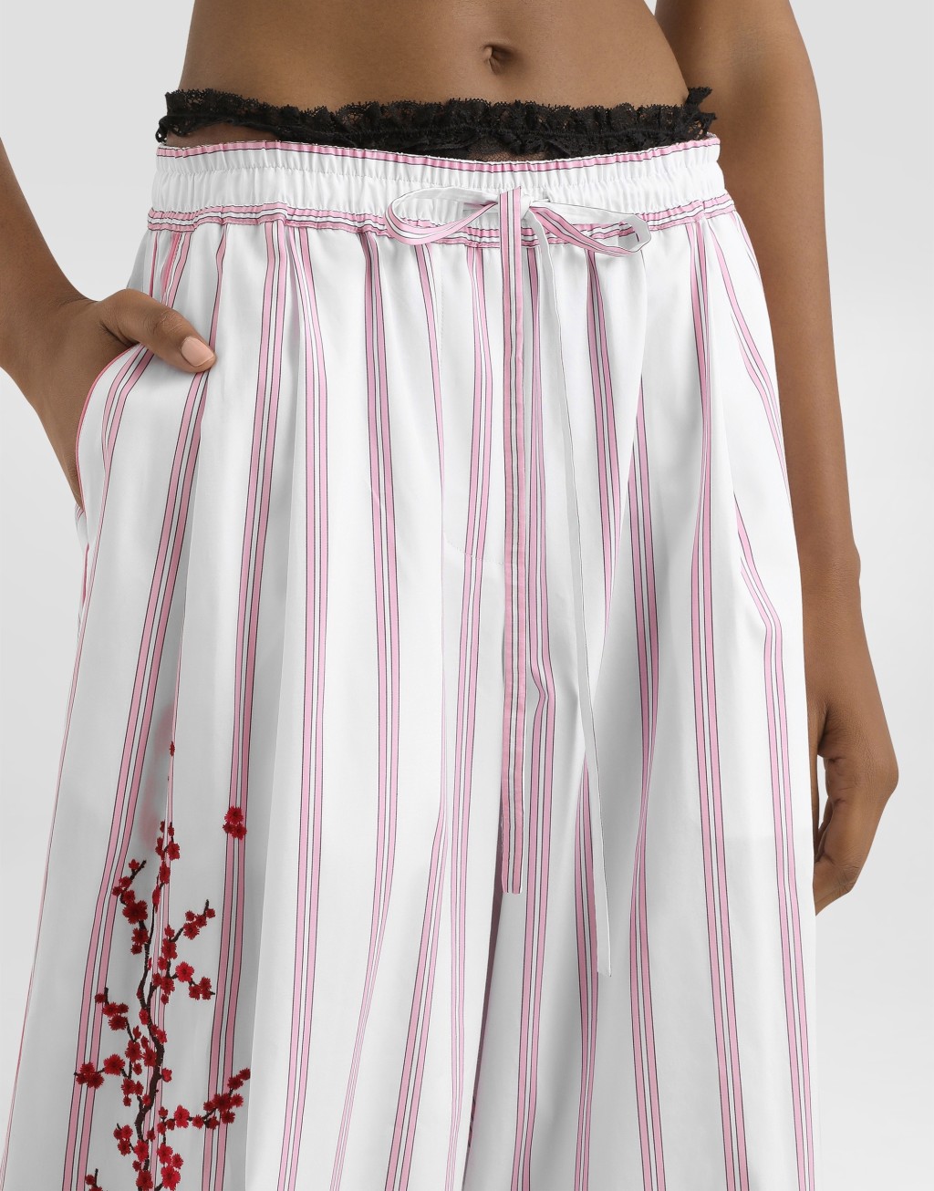 花卉线绣府绸长裤4