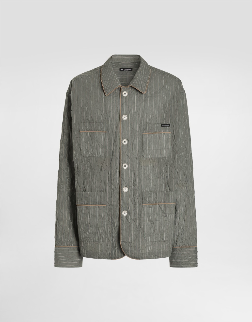 皱感条纹亚麻混纺装饰衬衫1