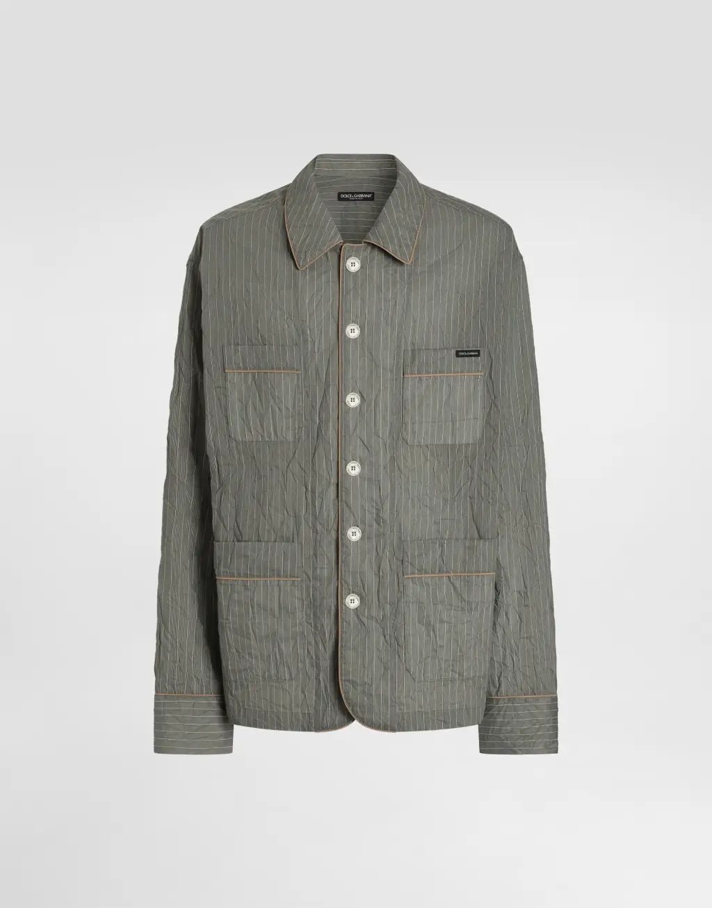 皱感条纹亚麻混纺装饰衬衫