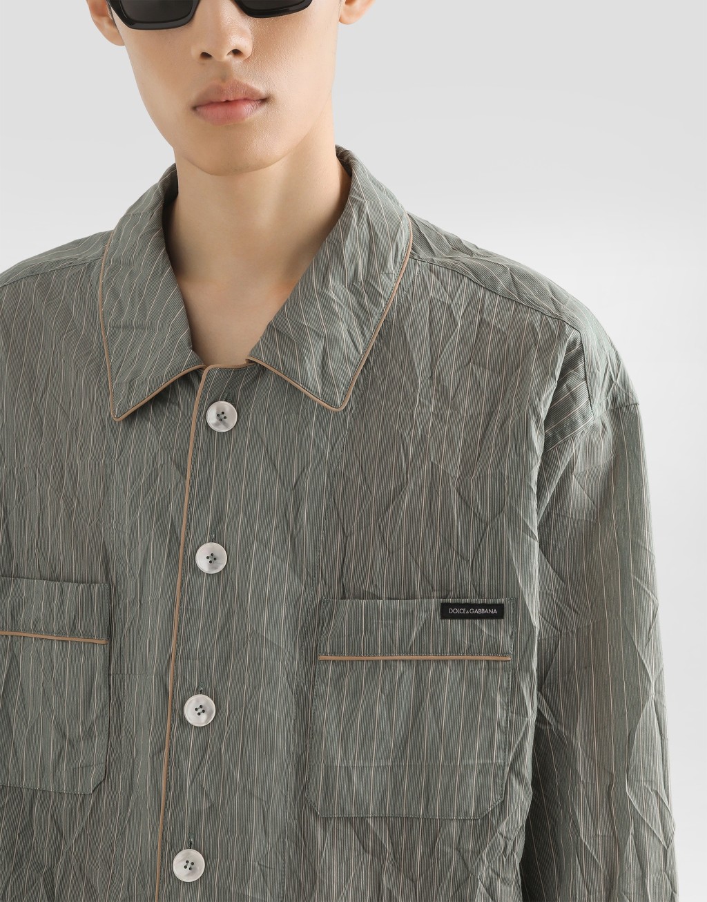 皱感条纹亚麻混纺装饰衬衫5