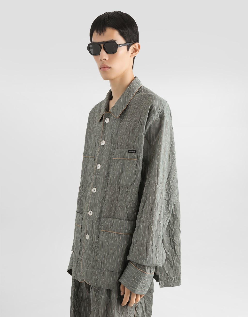 皱感条纹亚麻混纺装饰衬衫4