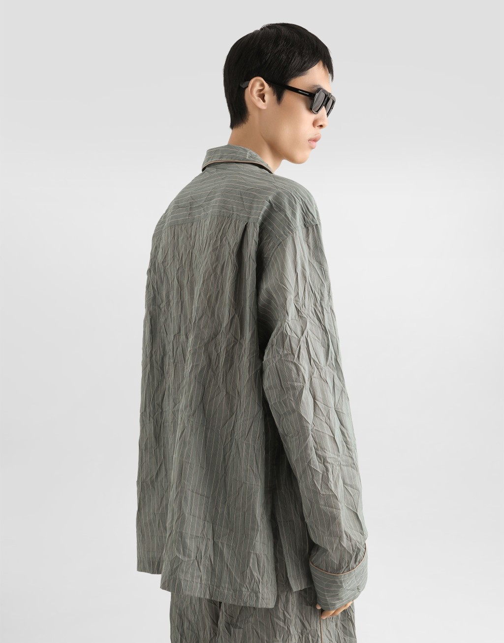 皱感条纹亚麻混纺装饰衬衫6