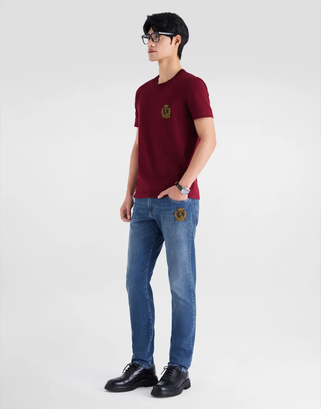 拼贴装饰牛仔长裤