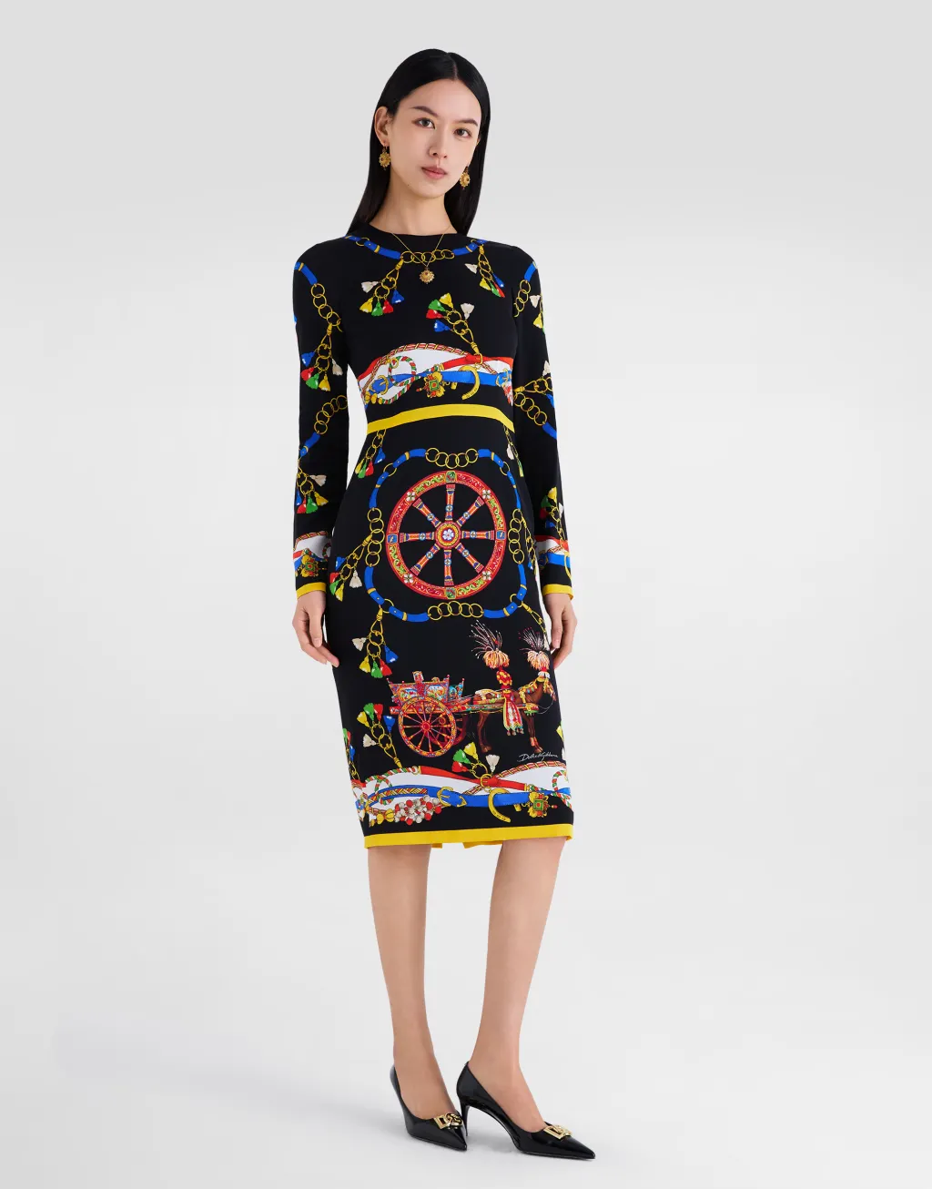 印花真丝缎连衣裙