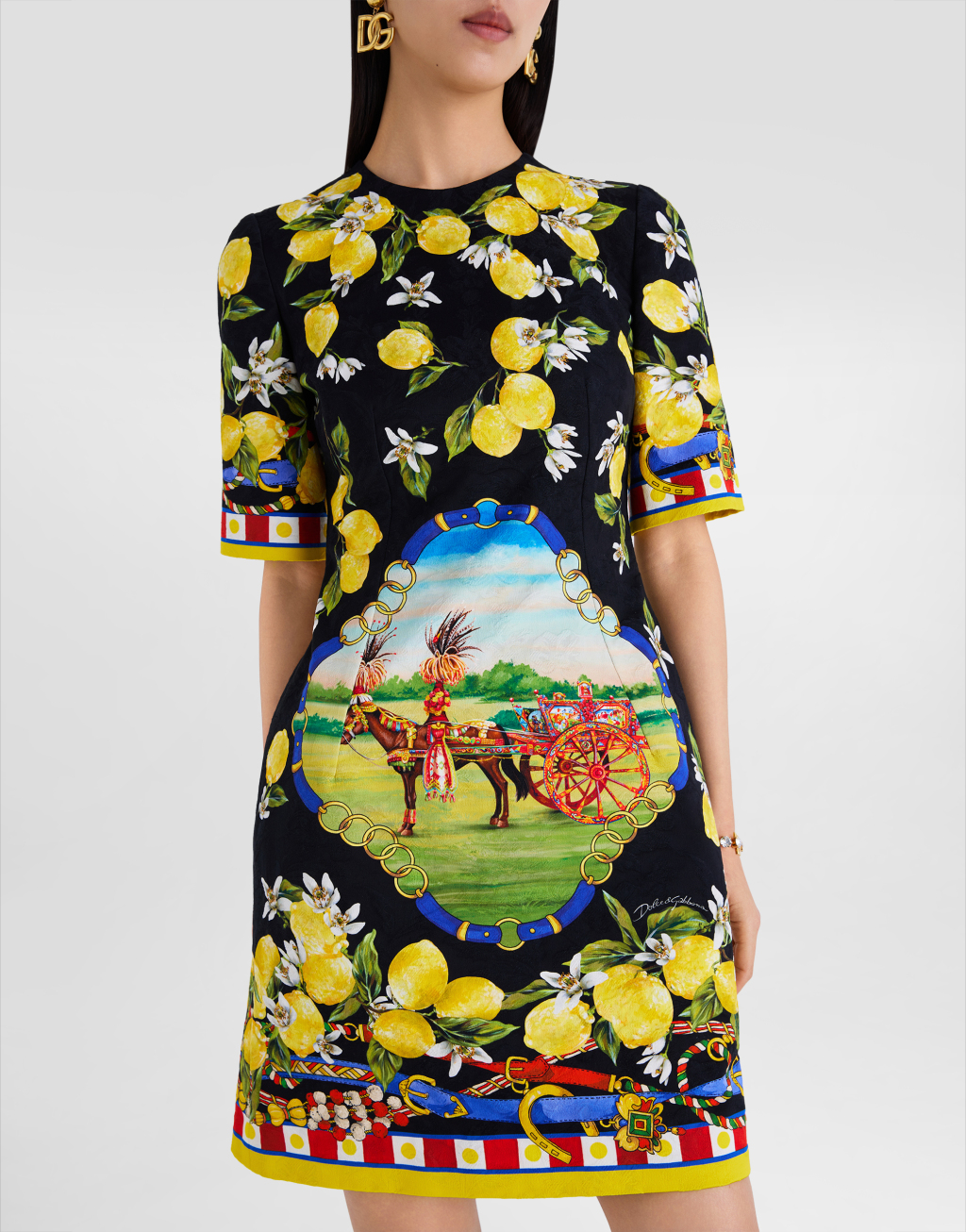 印花提花锦缎连衣裙5