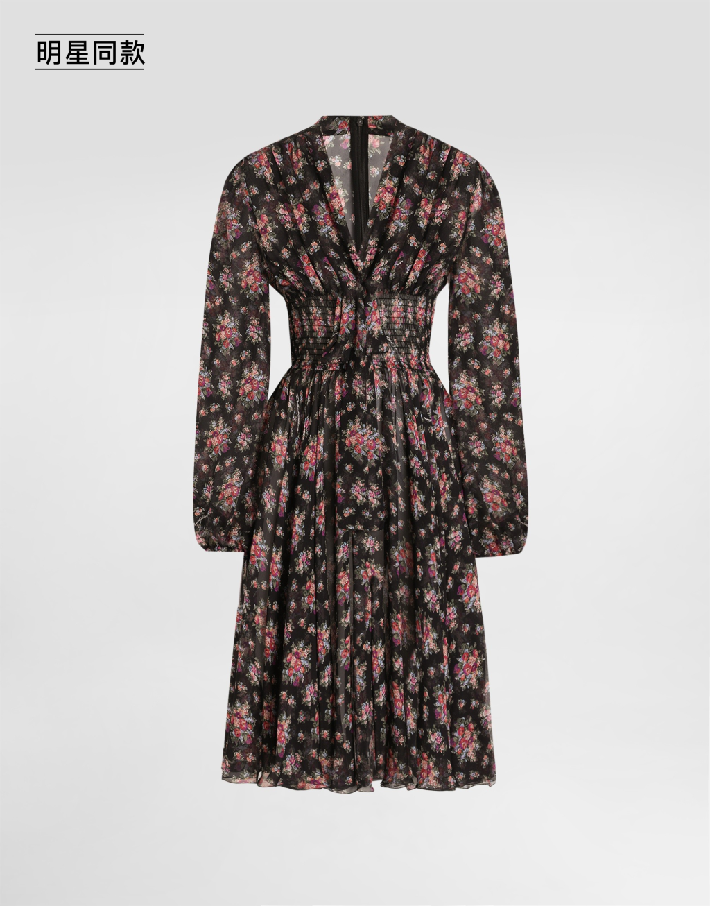 【雪纺裙】明星同款碎花印花雪纺长袖连衣裙1