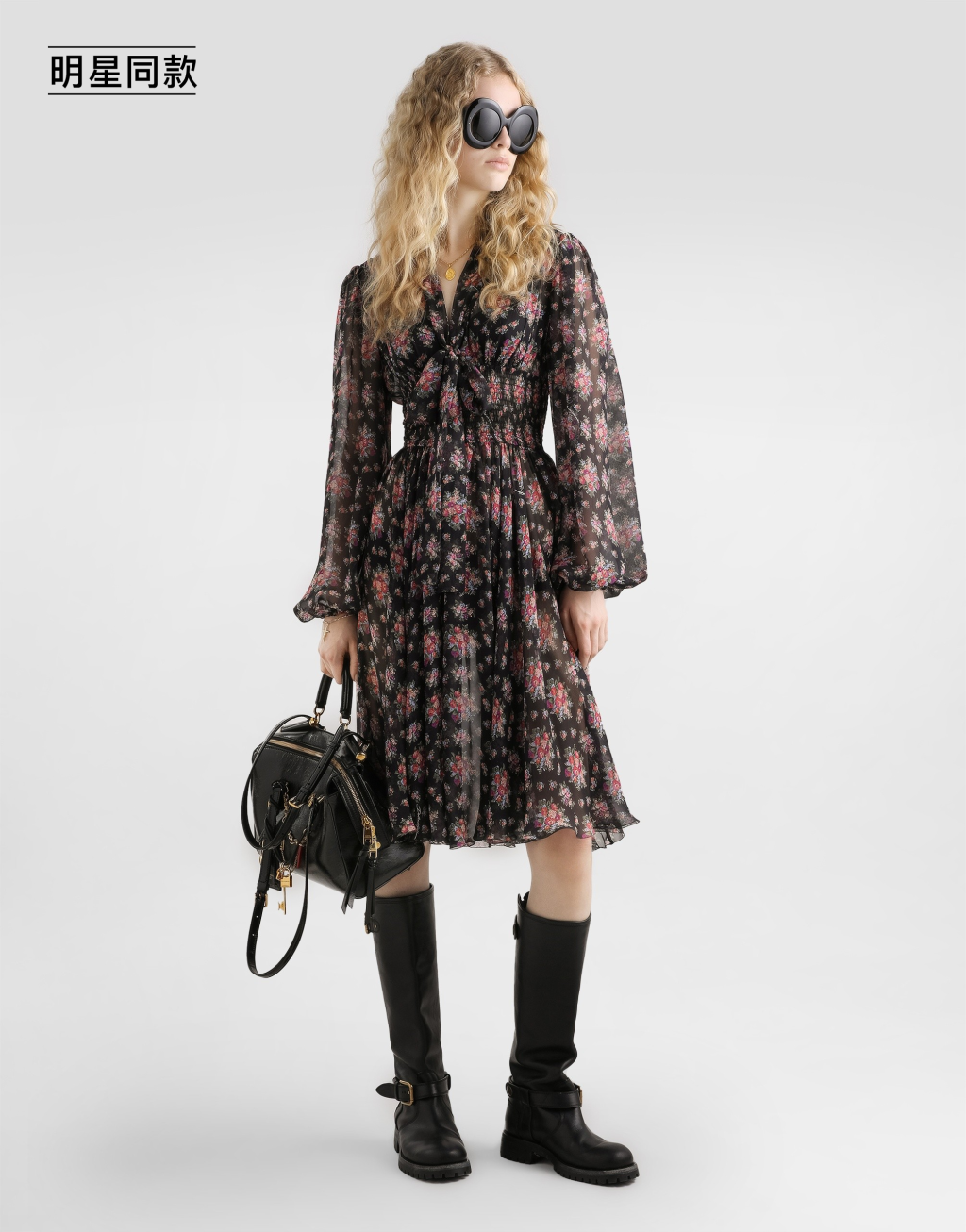 【雪纺裙】明星同款碎花印花雪纺长袖连衣裙2