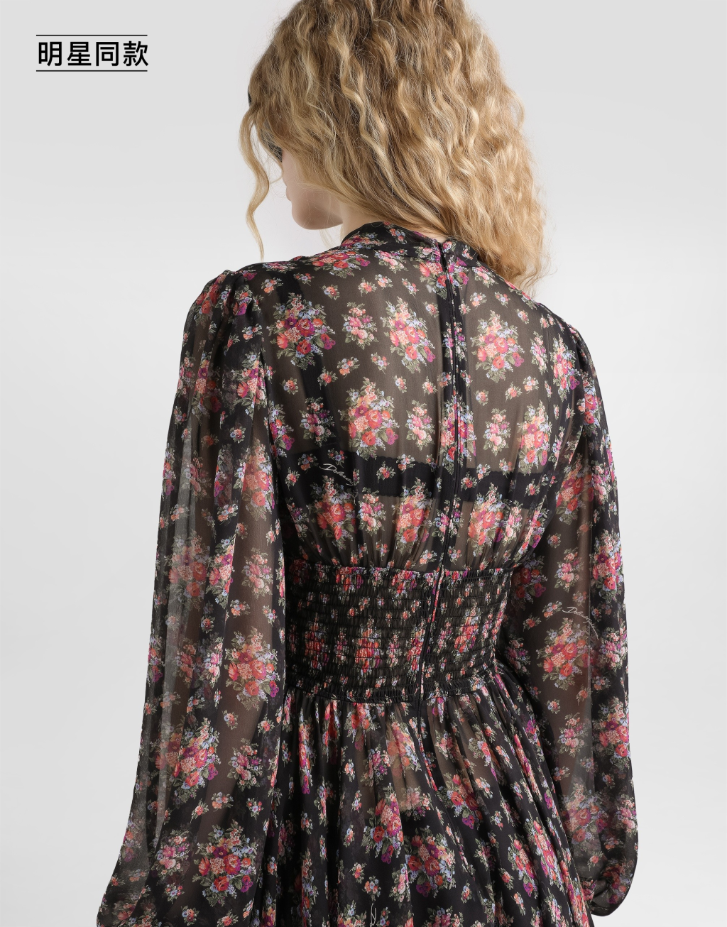 【雪纺裙】明星同款碎花印花雪纺长袖连衣裙4