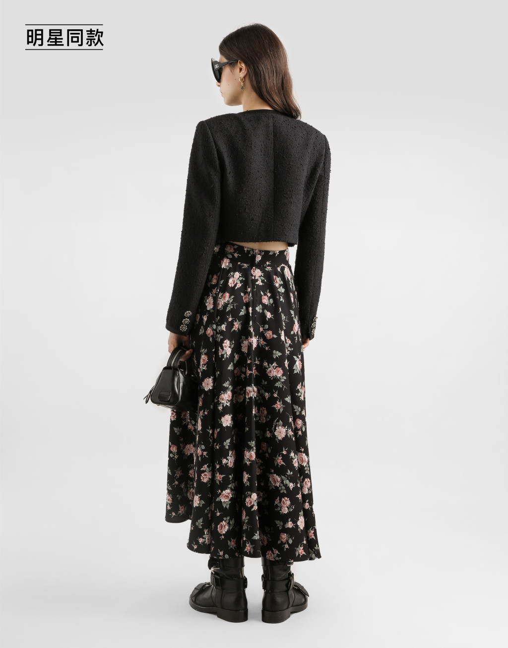 明星同款复古玫瑰印花素绉缎伞裙3