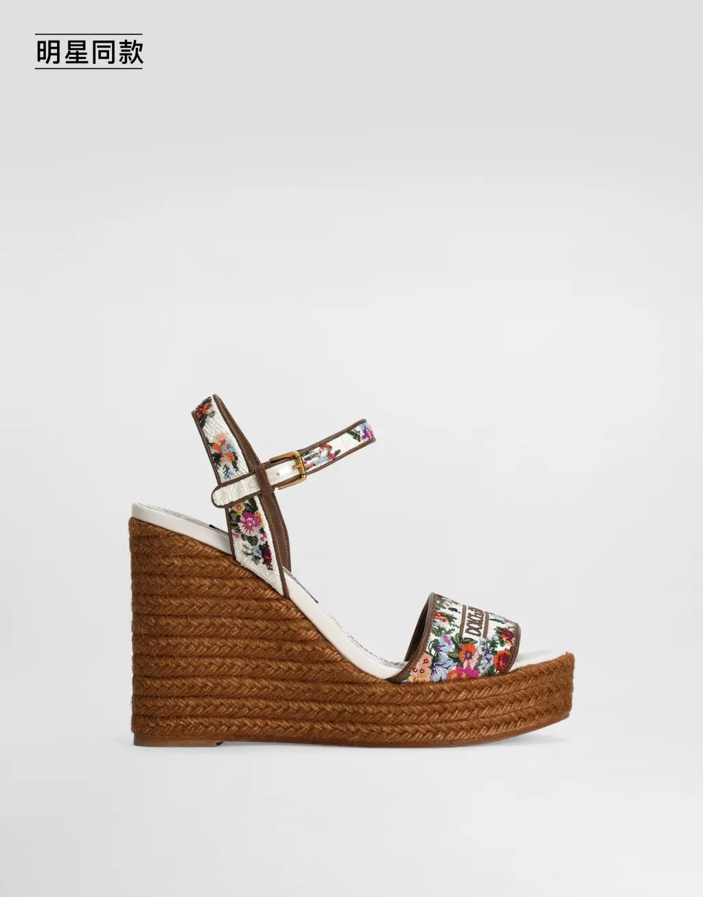 明星同款刺绣纳帕皮革坡跟凉鞋