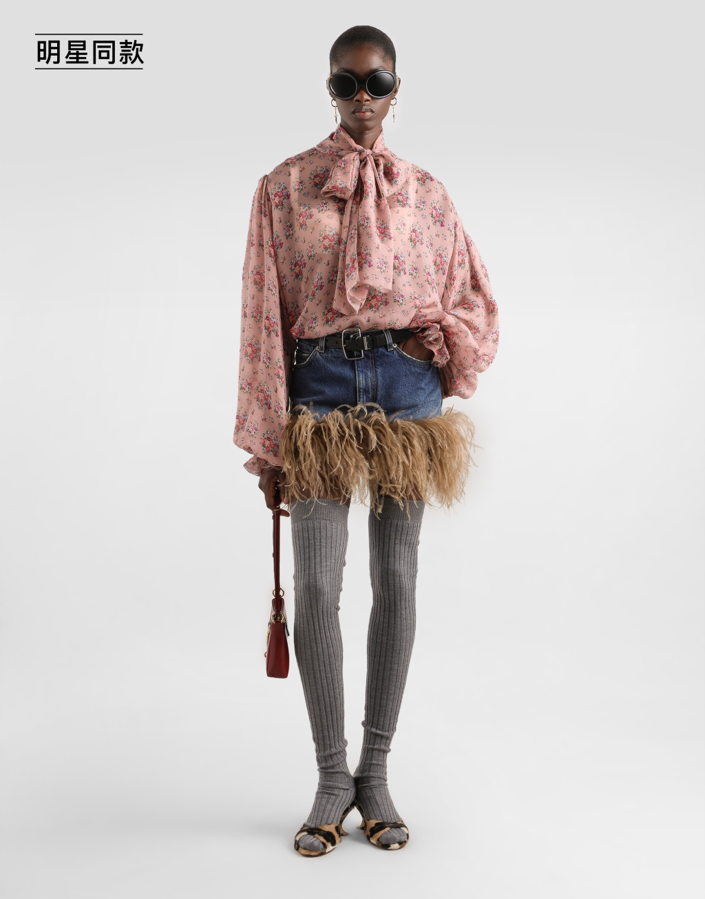 明星同款花束印花雪纺上衣2