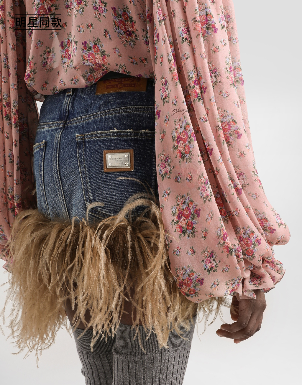 明星同款花束印花雪纺上衣5