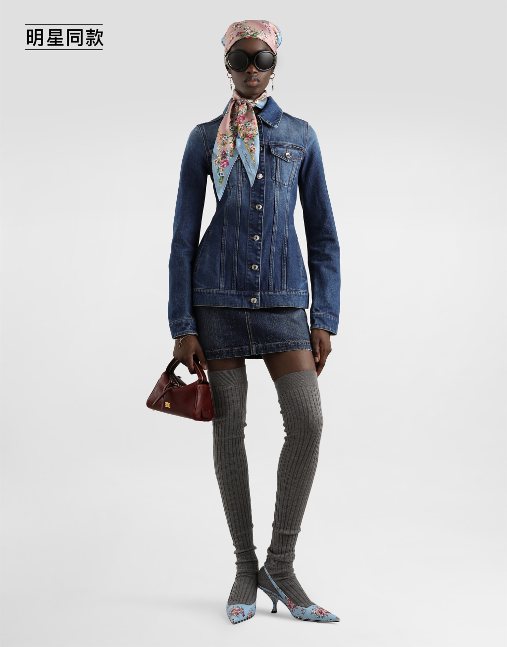 明星同款夹克牛仔布单排扣2