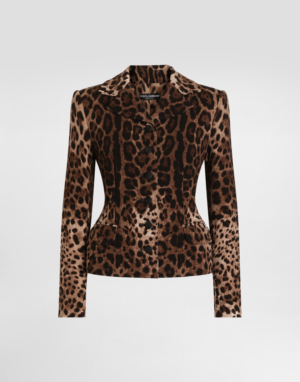 豹纹印花双层绉绸单排扣夹克1