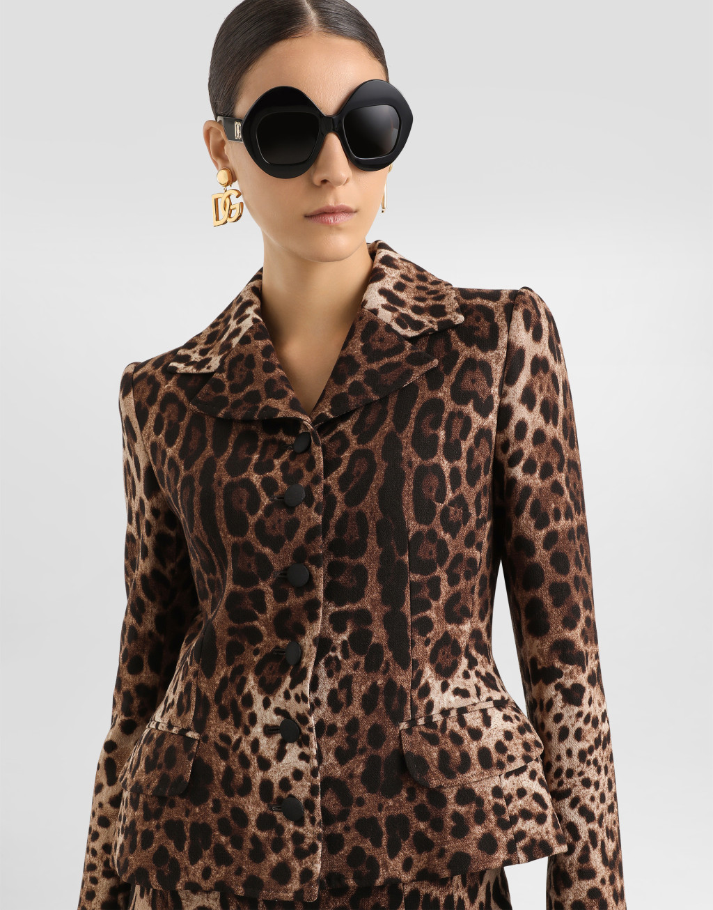 豹纹印花双层绉绸单排扣夹克4