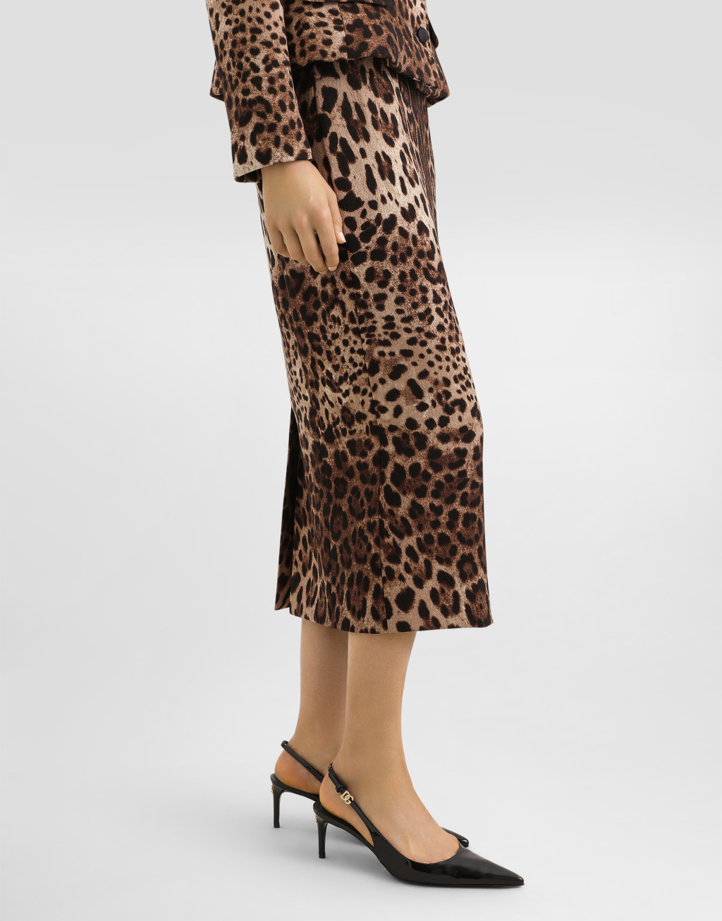 豹纹印花双层绉绸中长款半裙4