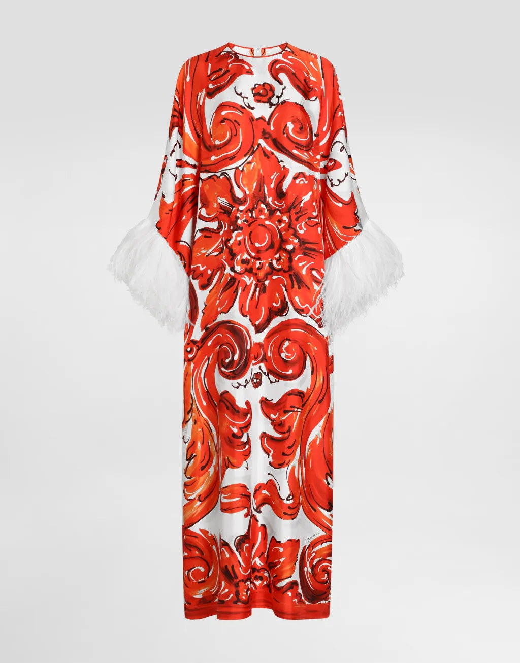 马约利卡印花长款 kaftan 连衣裙