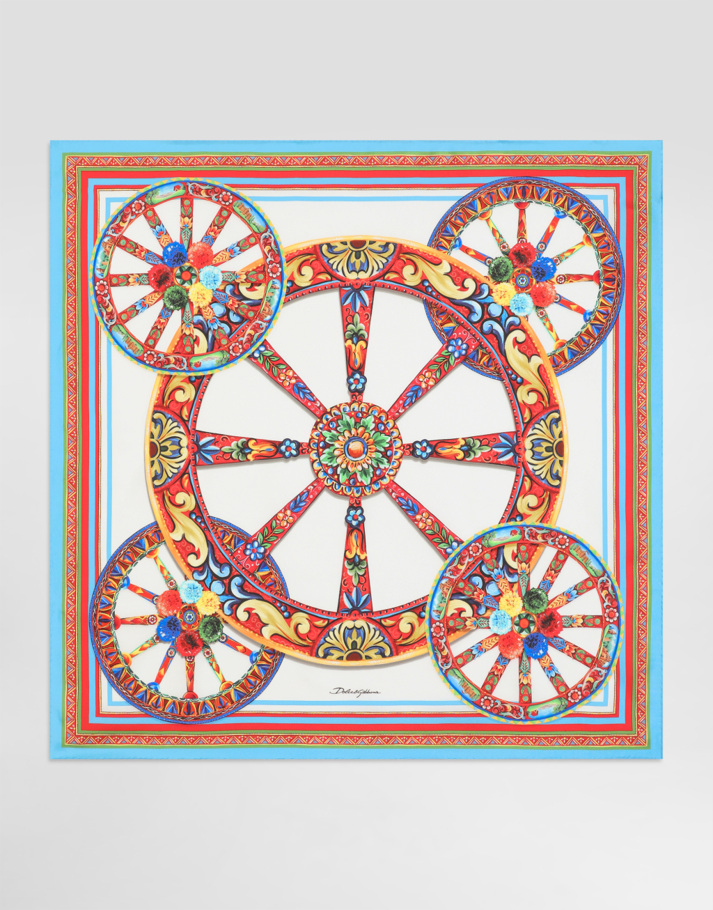 90x90 Carretto 印花真丝斜纹绸方巾1