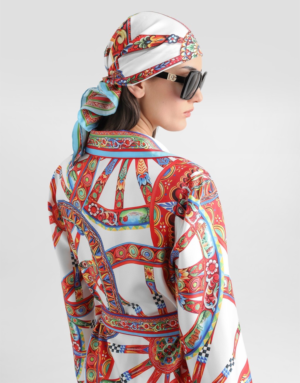 Carretto 印花真丝斜纹绸梳妆衬衫5