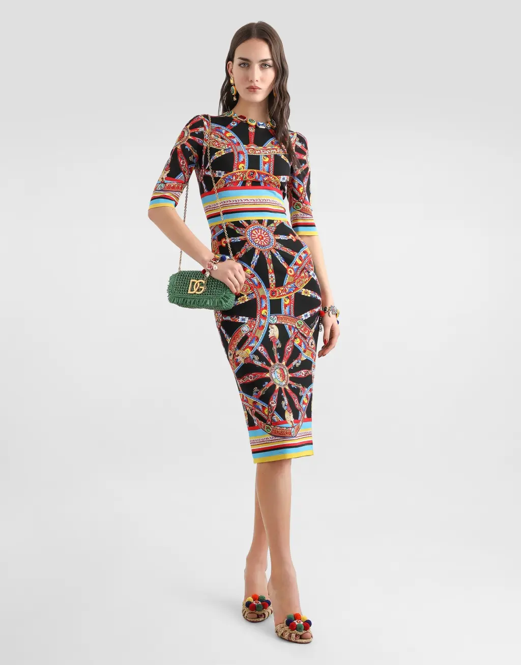 Carretto 印花缎面真丝连衣裙