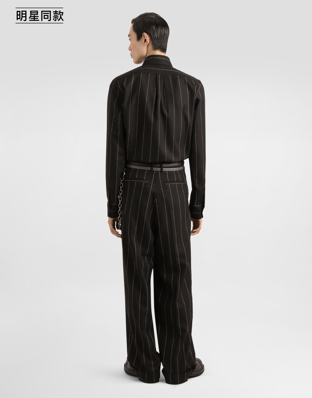 明星同款细条纹法兰绒长裤3